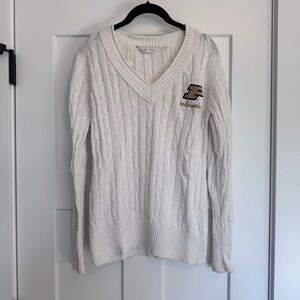 Purdue Women's White V-Neck Cable Knit Sweater
